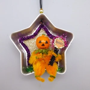 Chenille Pumpkin Man Halloween Ornament  Decoration Vintage Jello Mold OOAK - Picture 1 of 8