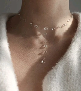 Collana Gocce D'acqua Girocollo E Pendente Trasparente Super Elegante - Foto 1 di 4