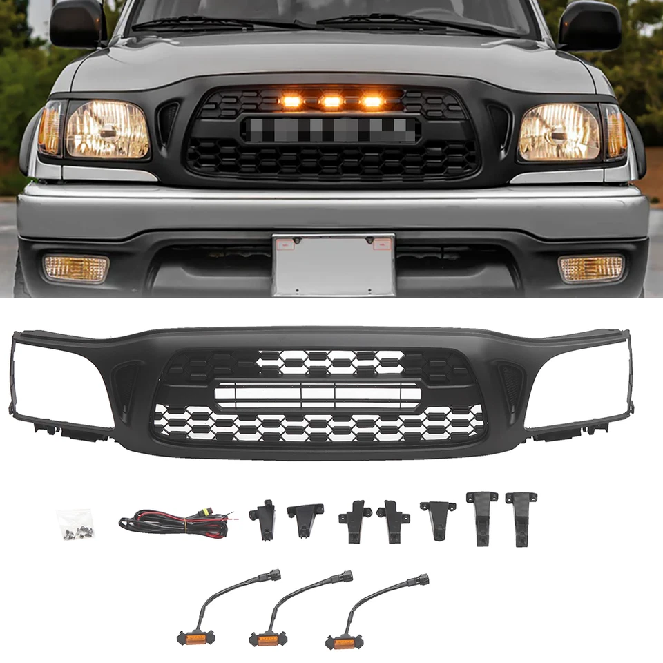 Front Bumper Grille Fit For 2001-2004 TACOMA Grill With LED Light Black Foto 1 de 4