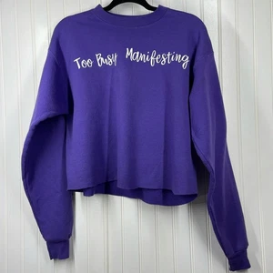 Trendy By Ivy Women's Purpple Crew Neck Cropped Oversized Sweatshirt Size Large - Picture 1 of 7
