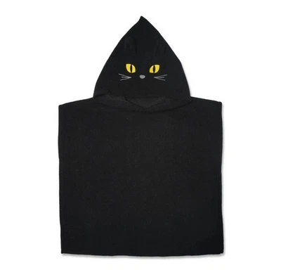 Black Cat Kids Hooded Fleece Poncho Blanket 23in x 21in Halloween Black Cat - Image 1 of 4