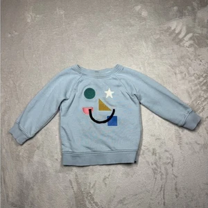 Hanna Andersson Light Blue Happy Face Textured Geometric Pullover Sweatshirt 3T - Picture 1 of 16