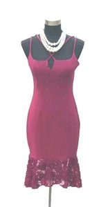 Maria Bianca Nero Evening Wedding Dress 6 Spaghetti Strap Lace Midi Sheath Lace  - Picture 1 of 8