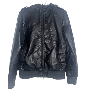 Volcom Scout Black Faux Leather Jacket M With Multicolor Lining & Zipper Pockets - Image 1 of 4