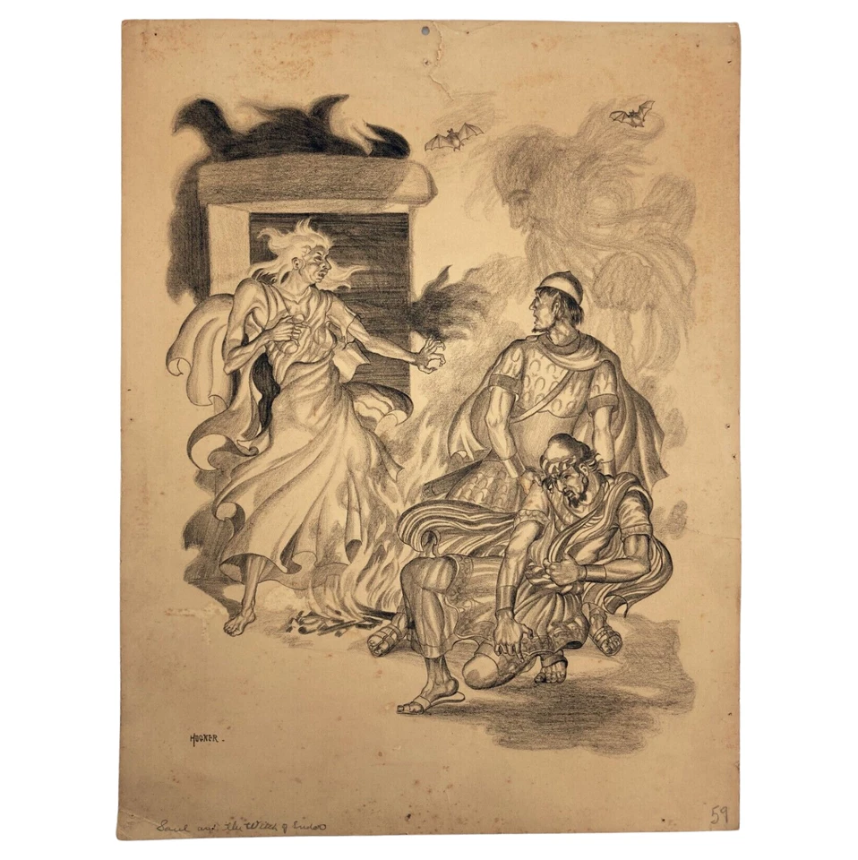 Ilustración original de Nils Hogner de 1920 "Saulo y la bruja de Endor" Foto 1 de 4