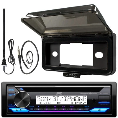JVC Single DIN Marine Bluetooth Receiver w/ Black Cover, Antenna, Wire Antenna - Image 1 of 4