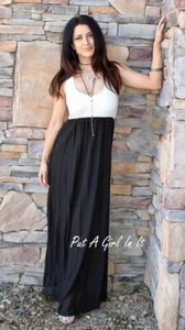 EE. UU. Mujeres NEGRO BLANCO BOHEMIO CHIC GASA MAXI VESTIDO SIN MANGAS SIN MANGAS BOHO S - Imagen 1 de 5