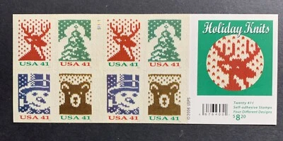 US Stamps Christmas Holiday Knits. 41¢ Booklet of 20. SC #4210b - Image 1 of 2