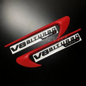 4Pcs Red Vent Fender Trim Boomerang Black V8 Biturbo 4Matic+ Sticker Emblems - Picture 1 of 11