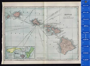 HAWAII & Tutuila Gruppe Samoanischer Inseln, USA - 1904 antike Farbkarte - Bild 1 von 1
