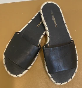 Sandali Karl Largerfeld neri in pelle slip on espadrilla taglia 6,5 al dettaglio $99 - Foto 1 di 8