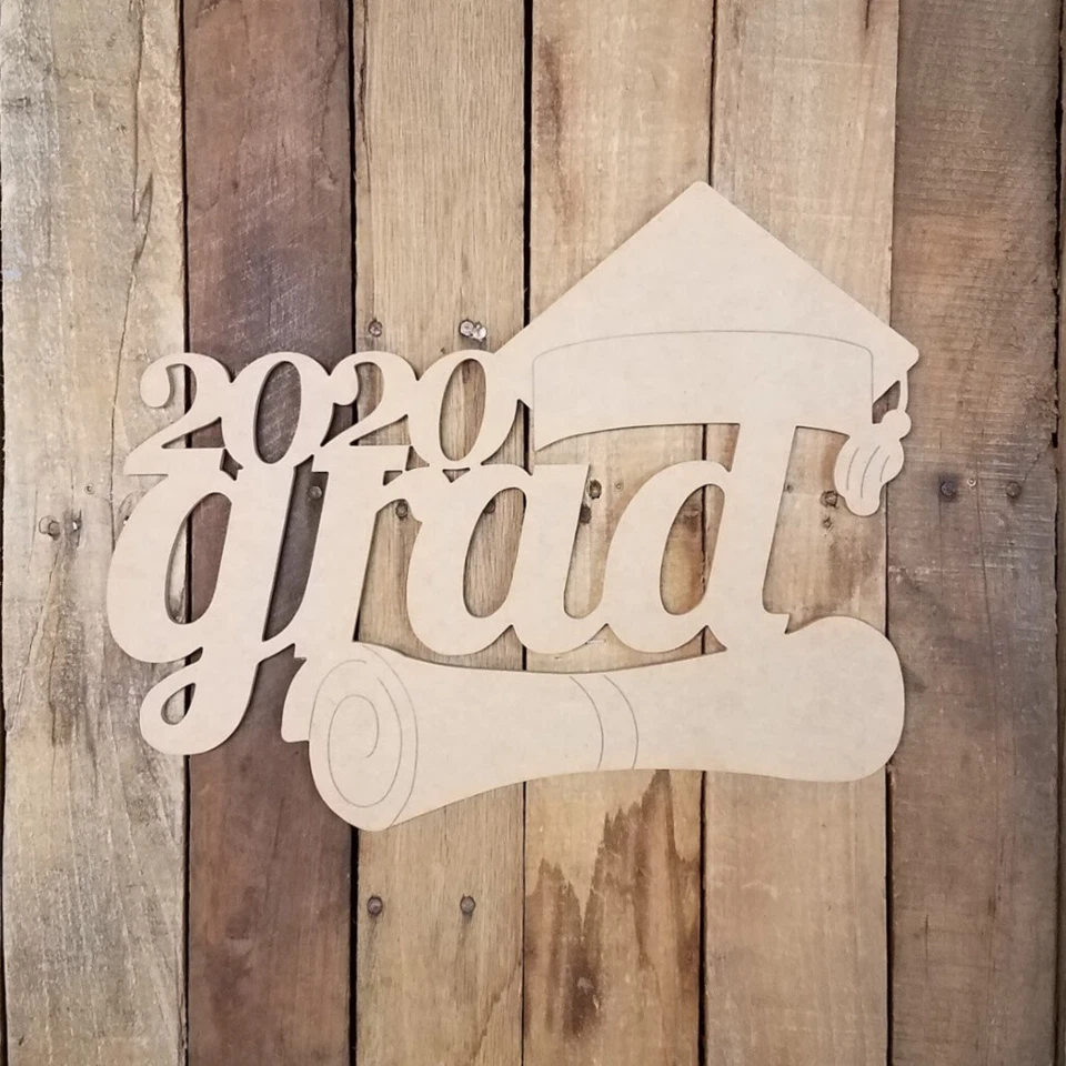 Decoración de graduación 2020 madera forma palabra recorte, forma artesanal frase pintura por línea Foto 1 de 1