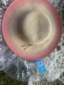 Caribbean Joe Natural and Orange Floppy Hat - Beach Sun - Picture 1 of 3