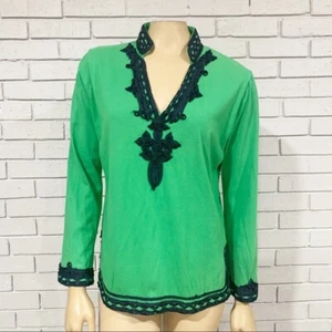 Pink Pineapple Women’s Green Tunic Top Navy Trim - Size Small - Picture 1 of 12