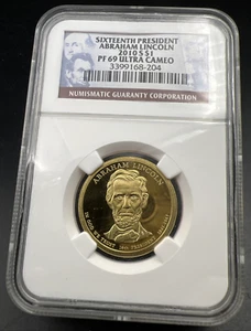 2010 S $1 Abraham Lincoln Presidential Dollar Coin NGC PF69 UCAM Proof #204 - Picture 1 of 5