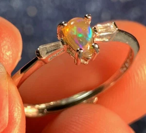 *DAINY STACKABLE PRECIOUS ETHIOPIAN OPAL NATURAL FULL SPECTRUM FLASH RING .925* - Picture 1 of 4
