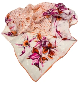 Sheer Pink Scarf w/ Fuchsia and Coral Flowers - Picture 1 of 6