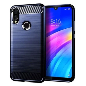 Etui Komórka Ochrona do Xiaomi Redmi 7 Case Cover Bumper Wygląd włókna węglowego Etui Niebieskie - Zdjęcie 1 z 5