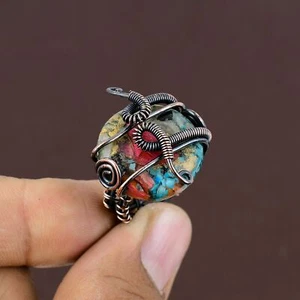 Spiny Oyster Gemstone Handmade Copper Wire Wrap Jewelry Ring Size 5 F814 - Picture 1 of 5