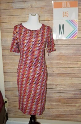 LuLaRoe новый с Ярлыками Julia платье MED цепочка звеньев в розовый/персиковый/оранжевый/желтый/белый - Изображение 1 из 4