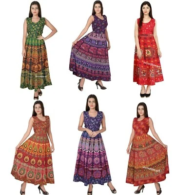 5 PCs Lot Women's cotton printed Maxi Dress Bohemian Multicolor Gown  - Image 1 of 4