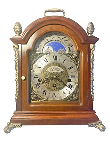 Mantle wooden Chiming Quarter Hour Clock Joh Duchesne Moon Phase 8 Day SERVICED - Picture 1 of 10