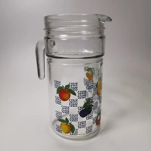 ~ Vintage ~ 60s / 70s ~ Kitsch ~ Glass Pitcher / Jug ~ Checkered Fruit Design ~ - Picture 1 of 10