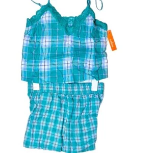 Colsie Womens Lightweight Green Plaid Tank & Shorts 2 piece Pajama Set NEW! - Picture 1 of 8