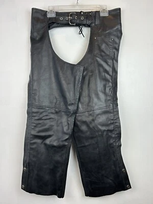 Leather Chaps S Black Motorcycle Biker Riding Moto See Measurements Read - Image 1 of 4