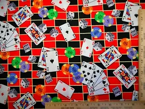Quilt Fabric By Yard Poker Chips Dice Playing Cards Checker Board Cotton Nov - Picture 1 of 2