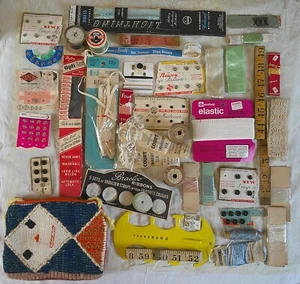 Bundle of Vintage Sewing Items Thread Tape Measures Zip Silk Press Studs PROP - Picture 1 of 15