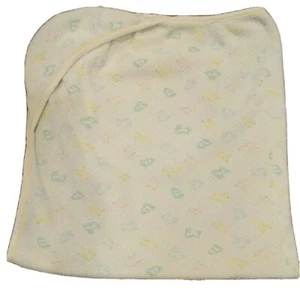 VTG STORK CRAFT Towel Bunnies Baby Hooded Bath Terry Blanket White Pastel 1983 - Picture 1 of 9