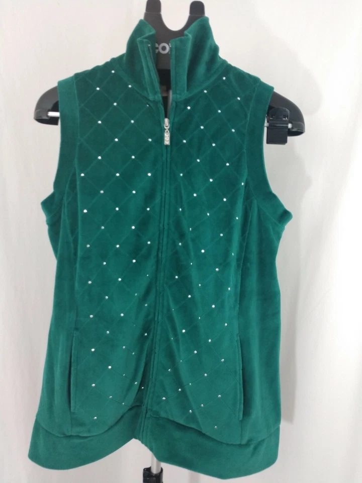 NWT Quacker Factory Womans Green Velvet Sparkle Zip Front Vest  Small  - Image 1 of 4