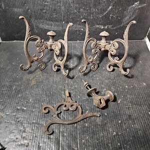 Paar verzierte doppelte antike Hut Kleiderhaken Gusseisen viktorianische Halle Baumregal - Bild 1 von 8