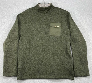 Woolrich Sweater Men Medium Green Drifter Knit Sweater 1/4 Snap Mock Neck Pocket - Picture 1 of 11