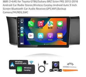 Car Radio HiFi 2+64G for Toyota GT86/Subaru BRZ 012-016 Android 9 inch ''READ'' - Picture 1 of 3