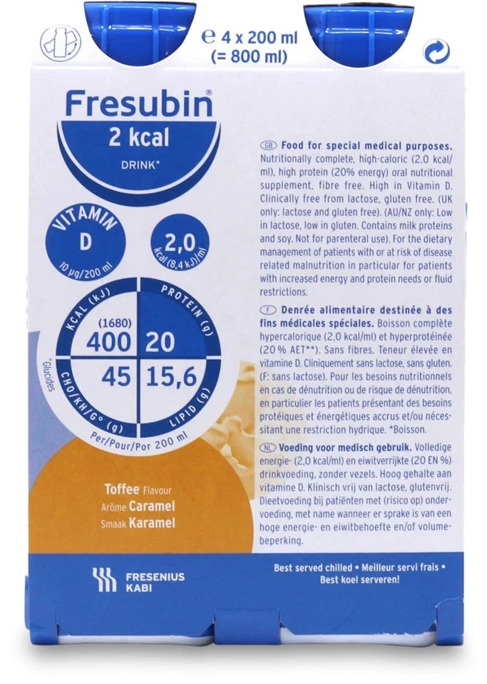 Fresubin 2kcal Drink Toffee Pack of 4x200ml Protein Best Before Feb 2026