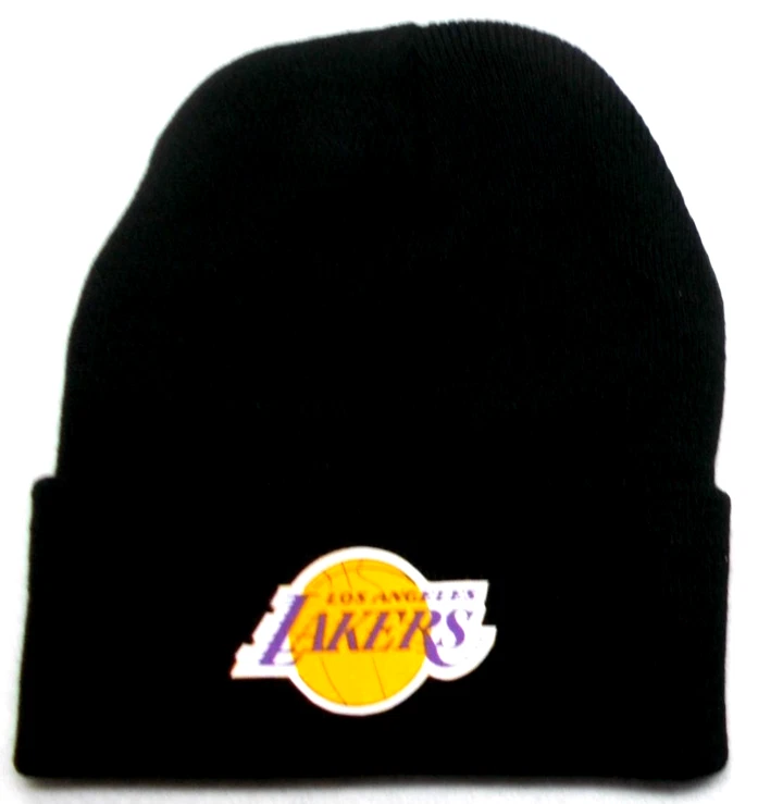 Los Angeles Lakers flat cotton applique on Black beanie  cap hat. SEE DETAILS! - Image 1 of 1