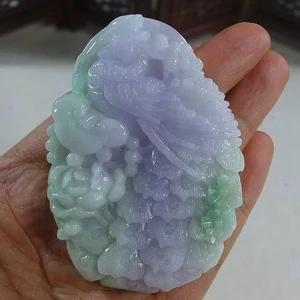 Cert'd Natural Type A Lavender Green Jadeite Jade Phoenix Flower Big Pendant - Picture 1 of 7