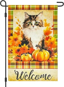 Cat Decorative Welcome Fall Burlap Garden Flag, 12x18 Inch Double Sided - Picture 1 of 8