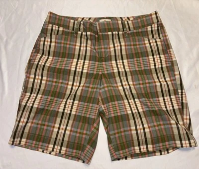Dockers Womens Shorts 10 Golf Bermuda Long Yellow Brown Pink Plaid Stretch EUC - Image 1 of 2