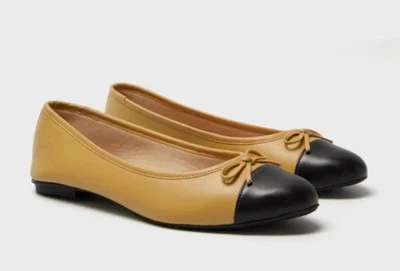FRENCH SOLE TUCKERNUCK Camille Cap Toe Leather Ballet Flats Beige Black Sz 8 M - Image 1 of 4