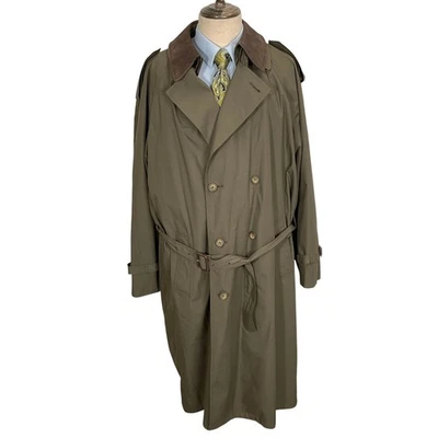 Stafford Trench Coat Men 44L Olive Green Brown Leather Double Breasted Liner - Image 1 of 4