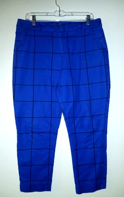 Merona Women's Size 12 Blue Black Large Check Classic Fit Cropped Dress Pants - Image 1 of 4