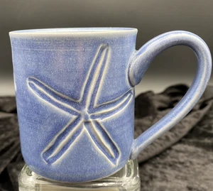 Studio Pottery Starfish Mug, Handmade & Signed, Blue, 3 incised Starfish, MINT - Picture 1 of 9