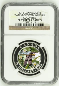 Canada 2013 Silver $10 Colorized Twelve Spotted Skimmer - NGC PF69 UC - Picture 1 of 2