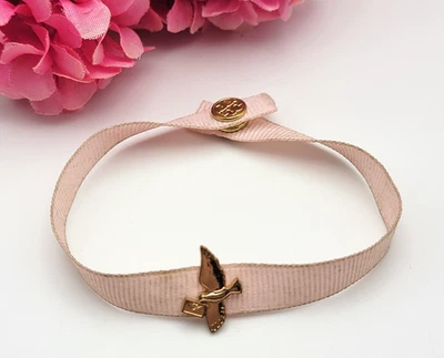 Pulseira de fita Tory Burch Love implacavelmente dourada pomba rosa 7" botão de pressão GWP - Imagem 1 de 3