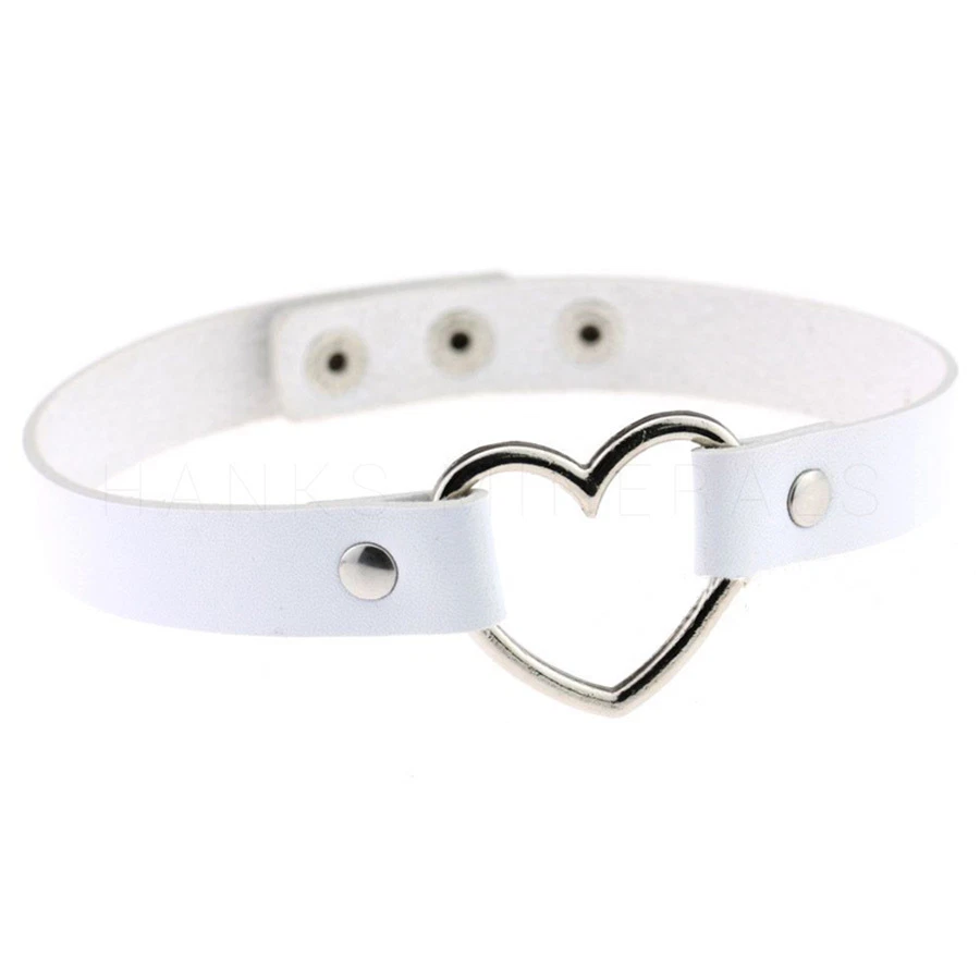 Leather Heart Choker Collar Punk Goth Adjustable Rivet Necklace Love O-Ring - Image 1 of 1
