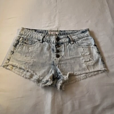 HOT KISS CICI BOTÓN MOSCA MUJER TIRO MEDIO CORTE JEAN SHORTS TALLA 9 Foto 1 de 4