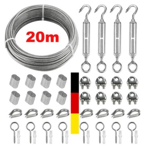 20m Drahtseil Edelstahl Stahlseil Drahtseil Spanndraht Ummantelt Drahtseilklemme - Bild 1 von 17